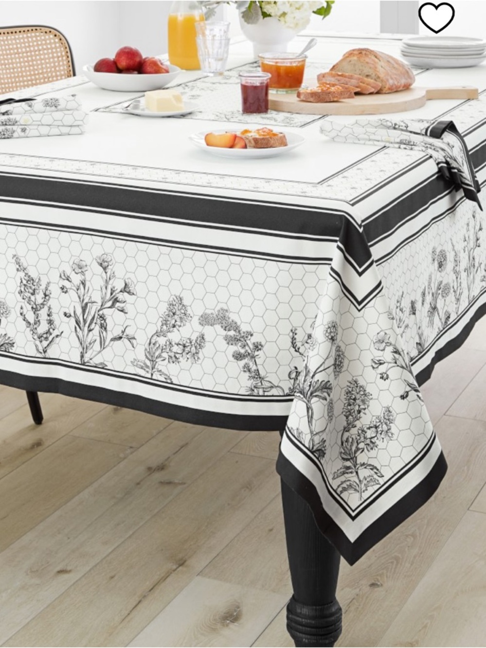 Williams Sonoma Honeycomb Tablecloth 70x108 Black White Floral Cotton NWT